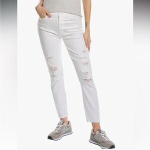 7 For All Mankind White Cropped Distressed Jeans